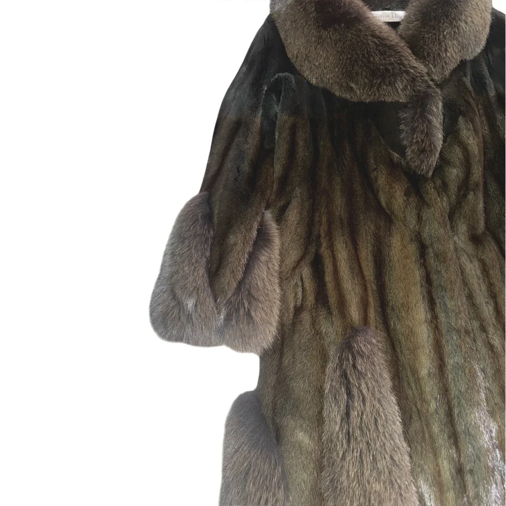 Christian Dior by John Galliano Green Mink Fox Silk Fur Coat 2006‎ Art Deco Rare